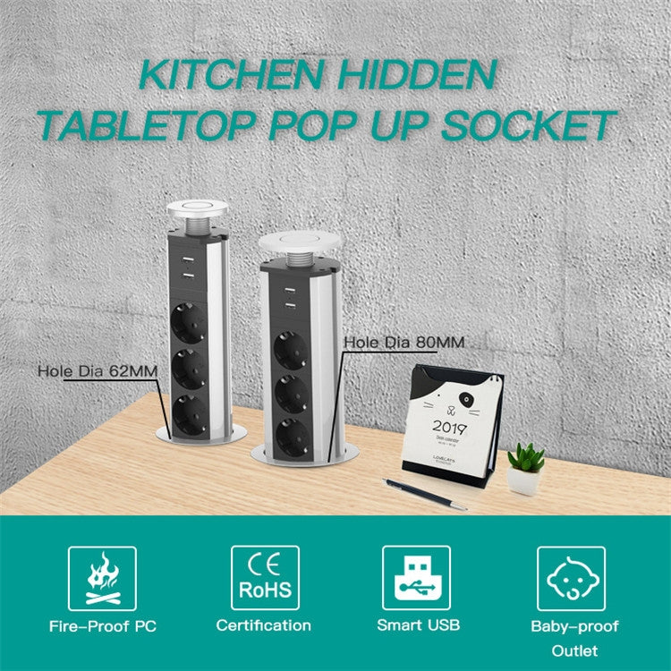 USB Desktop Office Kitchen Socket Hidden Desktop Socket，EU Plug Eurekaonline