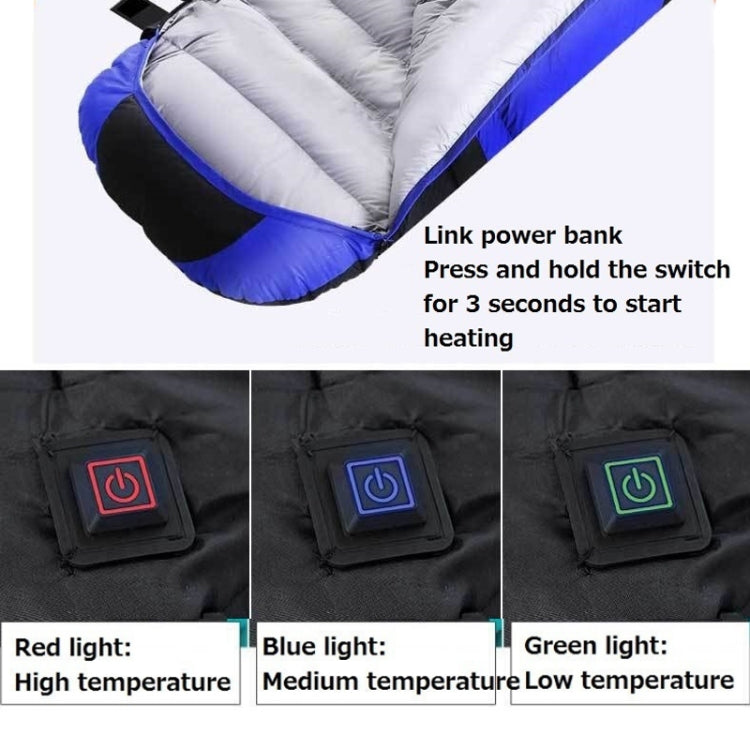 USB Electric Heating Down Cotton Sleeping Bag 3-speed Temperature Adjustment (180+30)x75cm(Blue) Eurekaonline