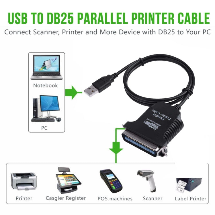 USB to Parallel 1284 36 Pin Printer Adapter Cable, Cable Length: 1m(Black) Eurekaonline