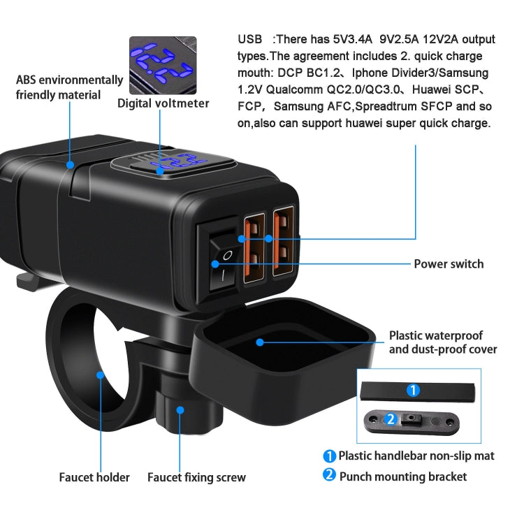 Universal Car Super Quick Dual Port USB Charger Power Outlet Adapter with LED Digital Voltmeter(Blue Light) Eurekaonline
