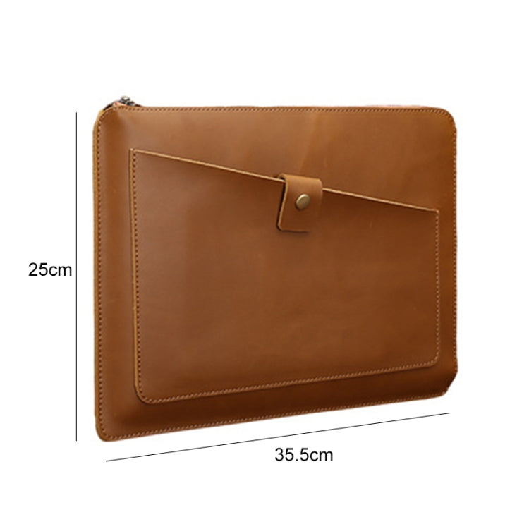 Universal Genuine Leather Business Zipper Laptop Tablet Bag For 13 inch and Below(Coffee) Eurekaonline