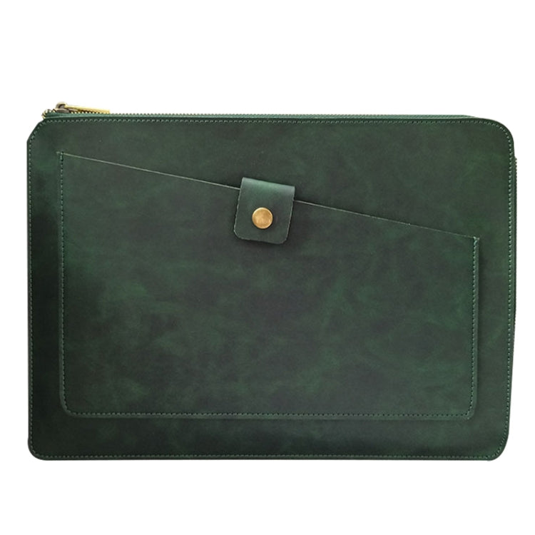 Universal Genuine Leather Business Zipper Laptop Tablet Bag For 15.4 inch and Below(Green) Eurekaonline