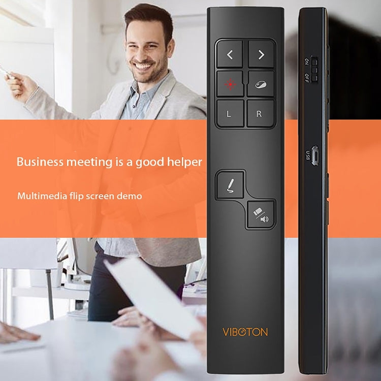 VIBOTON PP930 2.4GHz Multimedia Presentation Remote PowerPoint Clicker Wireless Presenter Handheld Controller Flip Pen, Control Distance: 30m(Black) Eurekaonline