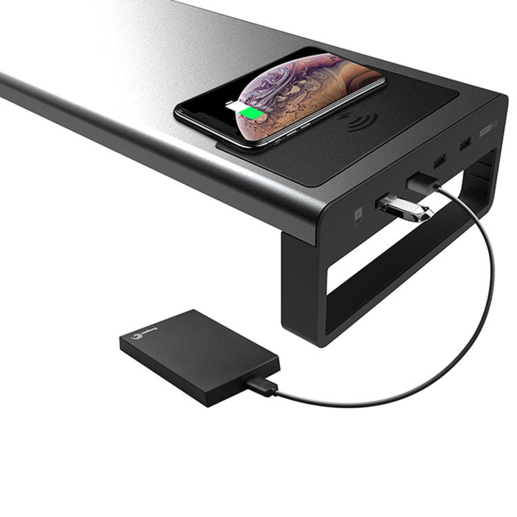 Vaydeer Metal Display Increase Rack Multifunctional Usb Wireless Laptop Screen Stand, Style:L-Wireless Charging-Black(Wireless Charger+1xSplitter+4xUSB3.0) Eurekaonline