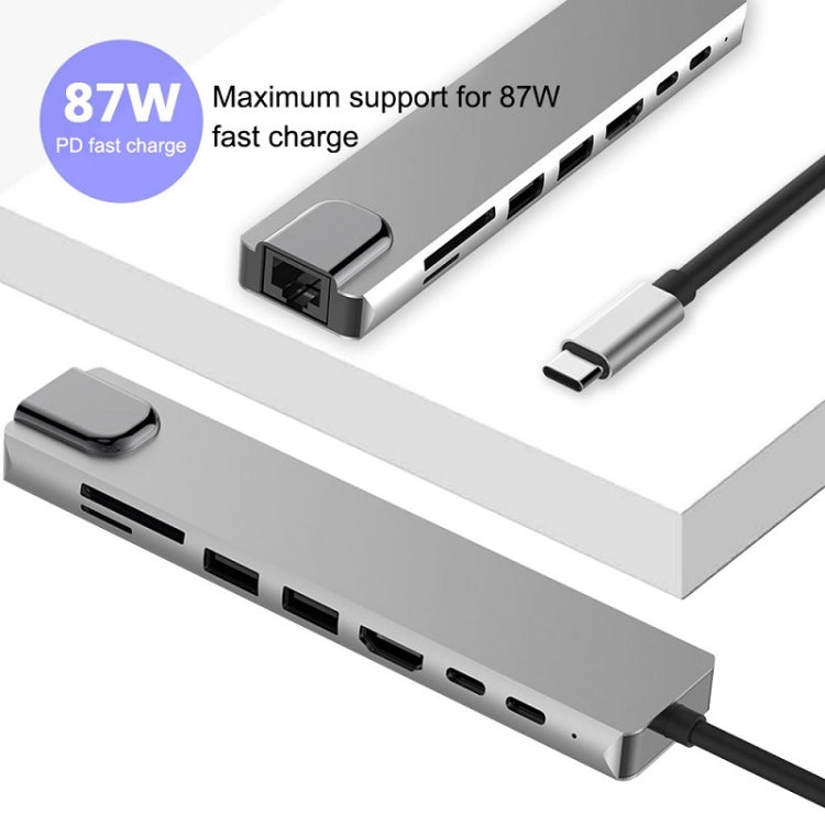 WC7367 8 in 1 87W Type-C to PD+USB3.0x2+SD+TF+HDMI+RJ45+Type-c Docking Station HUB Eurekaonline
