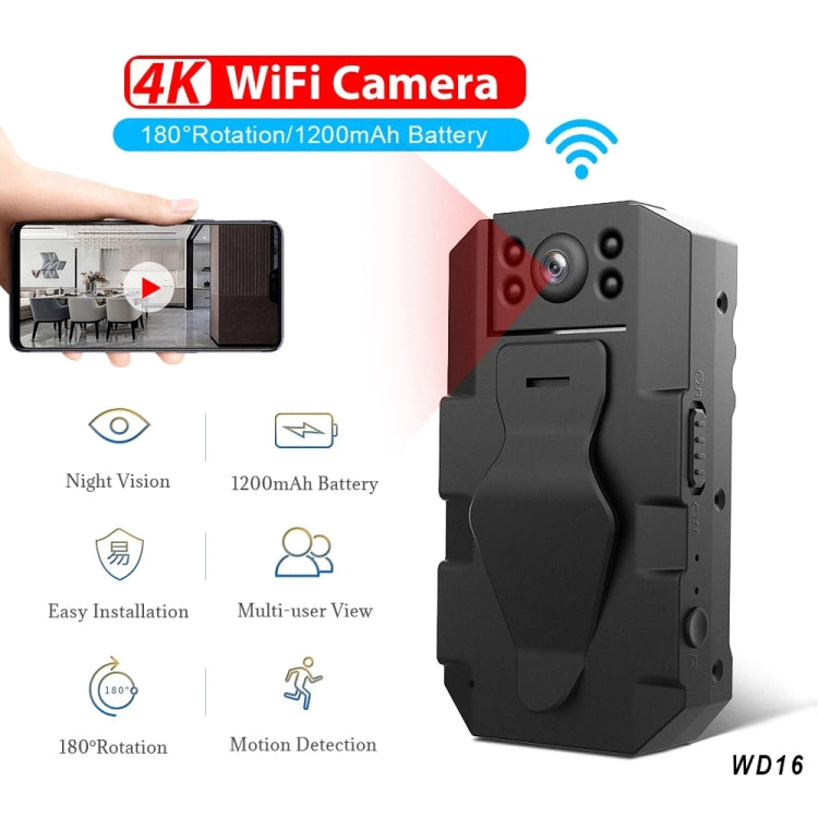 WD16 Mini HD WiFi Camera 180 Degrees Recorder with Back Clip(Black) Eurekaonline