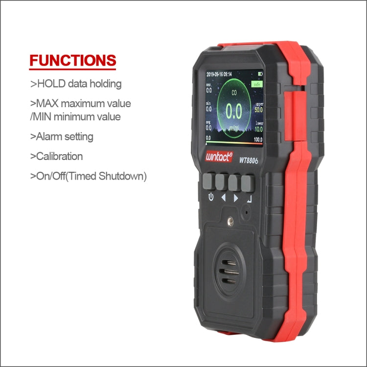 WINTACT WT8806 Carbon Monoxide Monitor Professional Rechargeable Gas Sensor High Sensitive Poisoning Sound-light Vibration Alarm CO Detector Eurekaonline