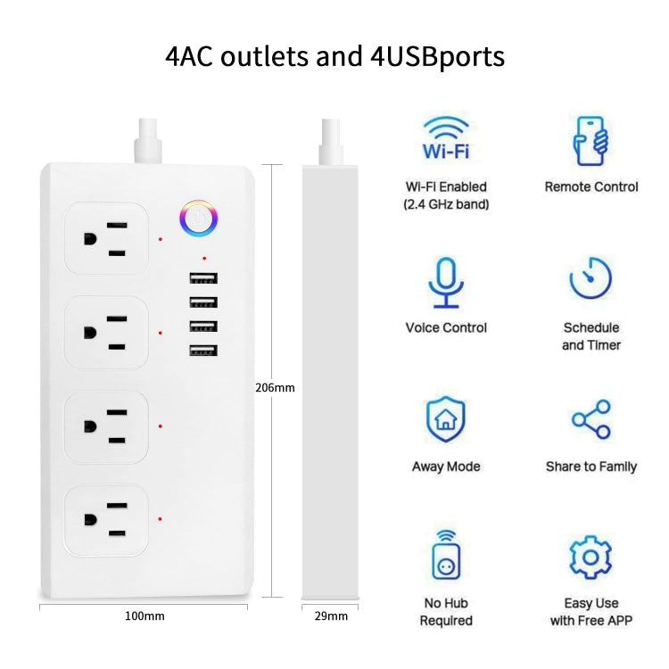 WiFi 10A SM-SO301-U 2500W 4 Holes + 4 USB Smart Power Strip, US Plug(White) Eurekaonline