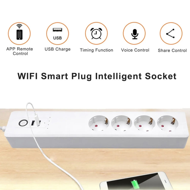 WiFi 16A SM-SO306-E 4 Holes + 2 USB Multi-purpose Smart Power Strip, EU Plug Eurekaonline
