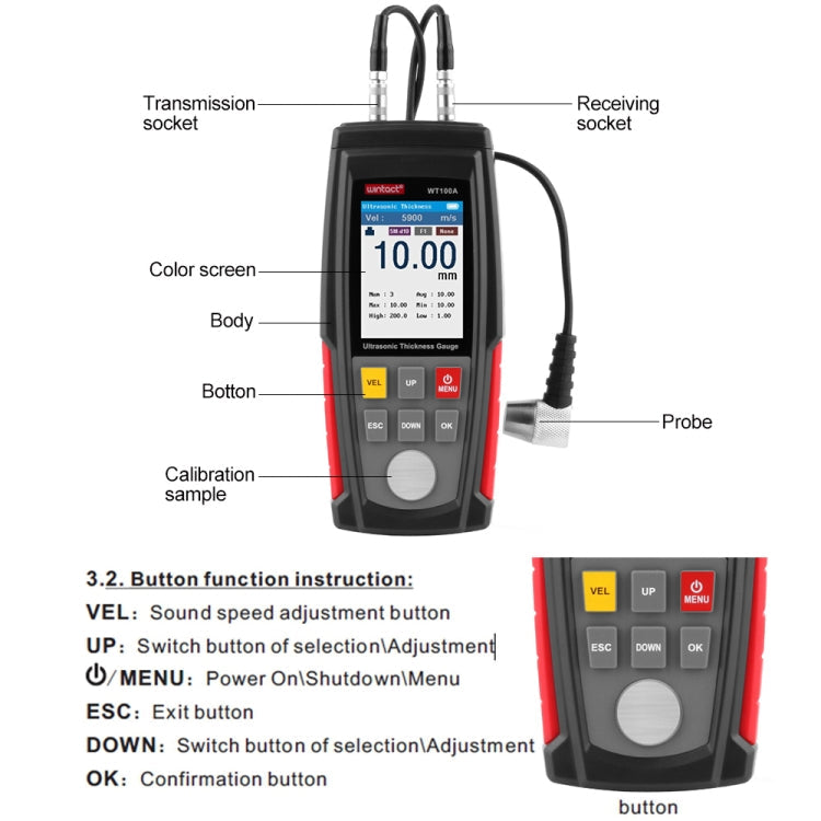 Wintact WT100A Digital Ultrasonic Thickness Gauge Meter Tester USB Charging Digital Thickness Metal Tester High Precision Eurekaonline