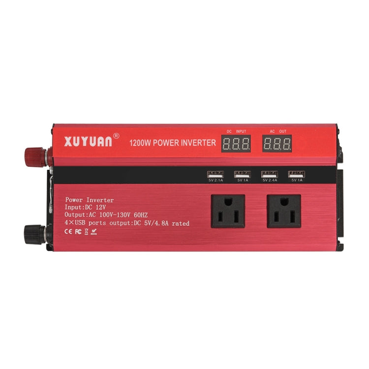 XUYUAN 1200W Car Inverter with Display Converter, US Plug, Specification: 12V to 110V Eurekaonline