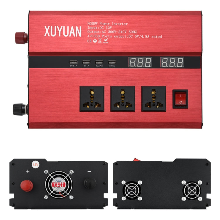XUYUAN 3000W Car Inverter USB Display Charging Converter, Specification: 12V to 220V Eurekaonline