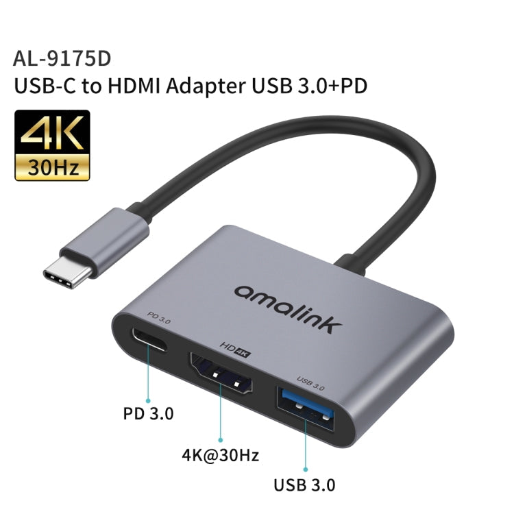  USB-C to HDMI + USB 3.0 + PD HUB Adapter(Grey) Eurekaonline