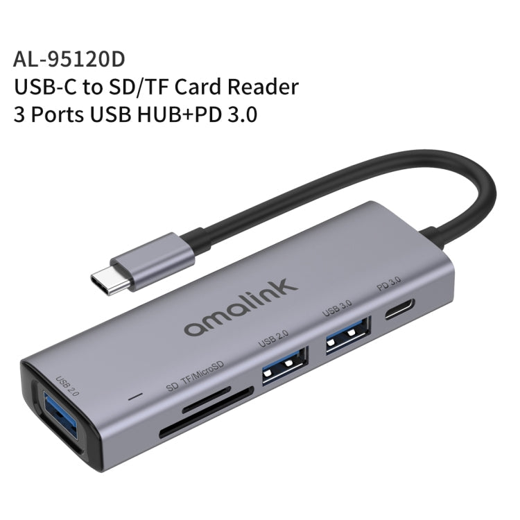 amalink 95120D Type-C / USB-C to SD/TF + 3 Ports USB + PD 3.0 Multi-function HUB (Grey) Eurekaonline