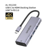 amalink 95123D Type-C / USB-C to HDMI + 3 Ports USB + PD 3.0 Multi-function HUB(Grey) Eurekaonline