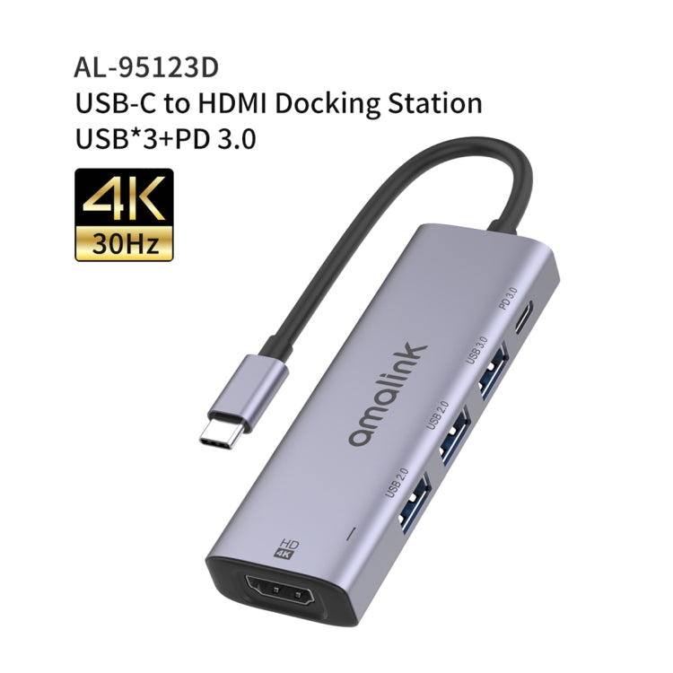  USB-C to HDMI + 3 Ports USB + PD 3.0 Multi-function HUB(Grey) Eurekaonline
