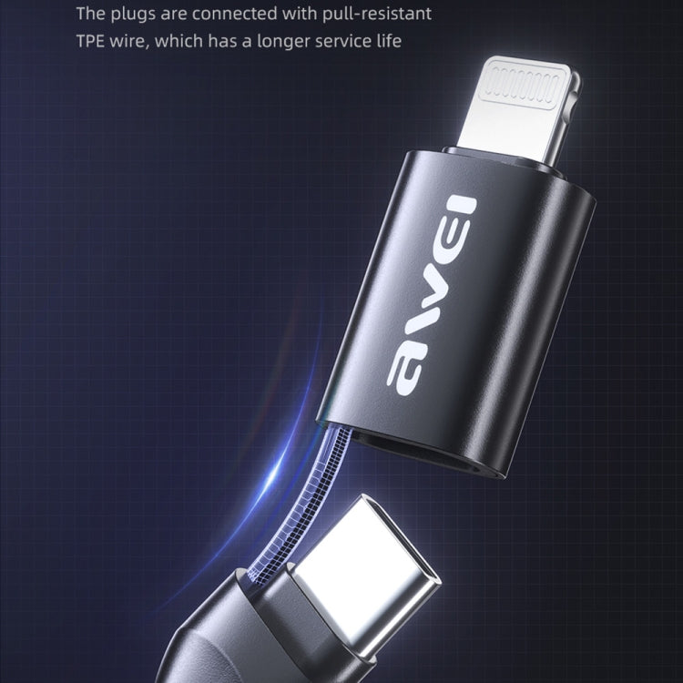 awei CL-126 1.2m 4 in 1 USB to USB-C / Type-C to 8Pin Data Fast Charging Cable(Black) Eurekaonline