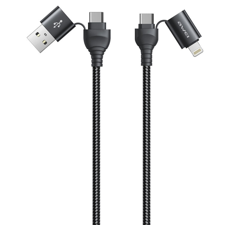 awei CL-126 1.2m 4 in 1 USB to USB-C / Type-C to 8Pin Data Fast Charging Cable(Black) Eurekaonline