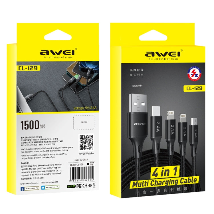 awei CL-129 4 in 1 USB to USB-C / Type-C to 8Pin to Micro USB Multi Charging Cable Eurekaonline