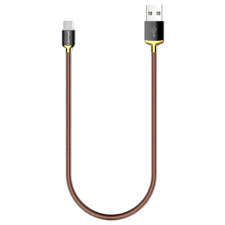 awei CL-26 0.3m 2.4A USB to USB-C / Type-C Metal Fast Charging Cable (Gold) Eurekaonline