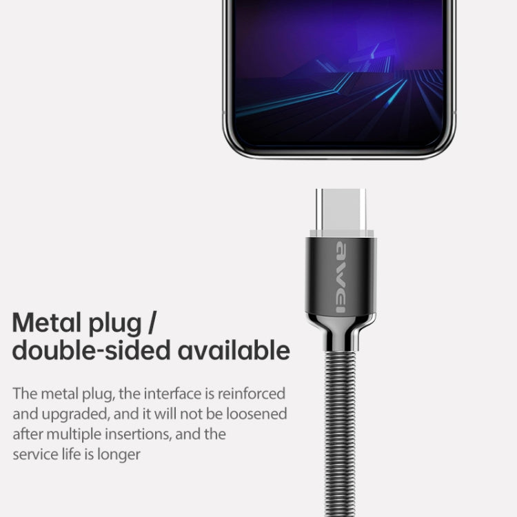 awei CL-26 0.3m 2.4A USB to USB-C / Type-C Metal Fast Charging Cable (Grey) Eurekaonline