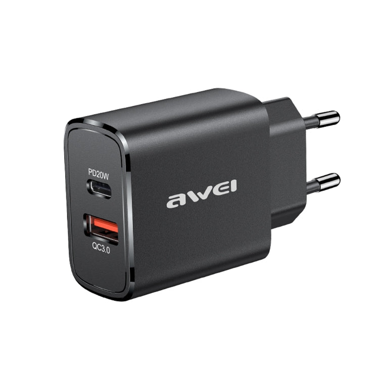 awei PD7 20W QC + PD Fast Charging Travel Charger Power Adapter, EU Plug (Black) Eurekaonline