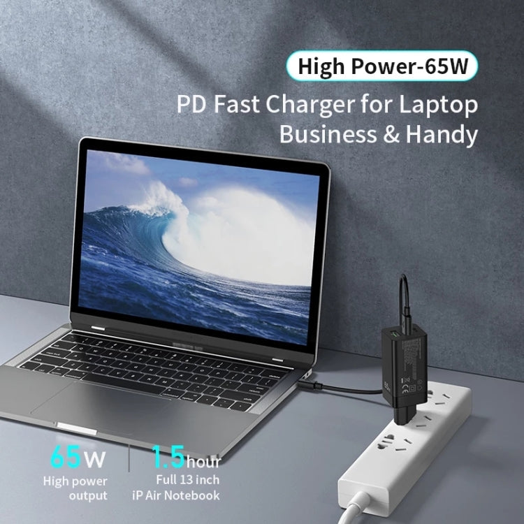 awei PD9 65W Dual Type-C / USB-C + USB GaN Fast Charging Travel Charger, EU Plug(Black) Eurekaonline