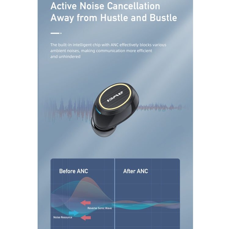 awei TA3 Bluetooth 5.0 ANC Active Noise Reduction Wireless Bluetooth Earphone (Black) Eurekaonline