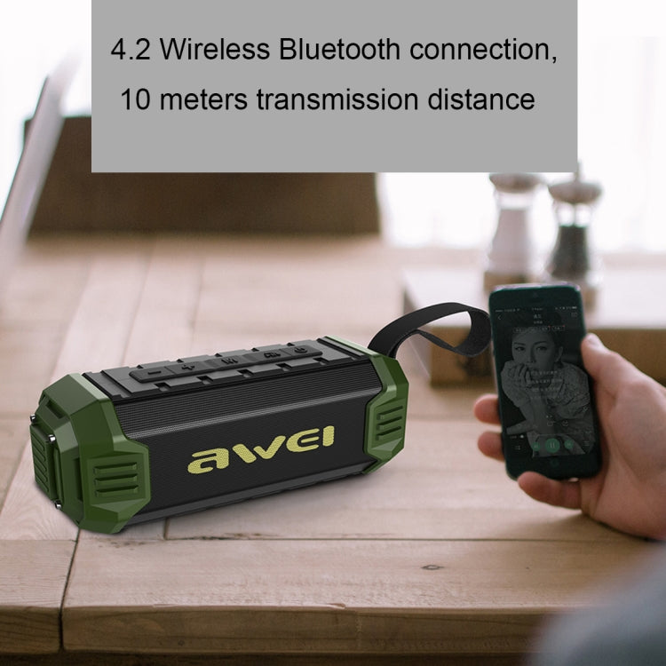 awei Y280 IPX4 Bluetooth Speaker Power Bank with Enhanced Bass, Built-in Mic, Support FM / USB / TF Card / AUX(Green) Eurekaonline