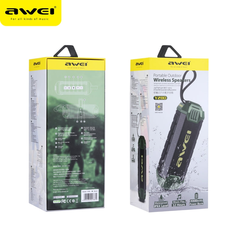 awei Y280 IPX4 Bluetooth Speaker Power Bank with Enhanced Bass, Built-in Mic, Support FM / USB / TF Card / AUX(Green) Eurekaonline