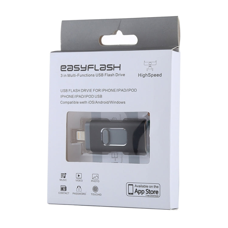 easyflash RQW-01B 3 in 1 USB 2.0 & 8 Pin & Micro USB 128GB Flash Drive(Black) Eurekaonline