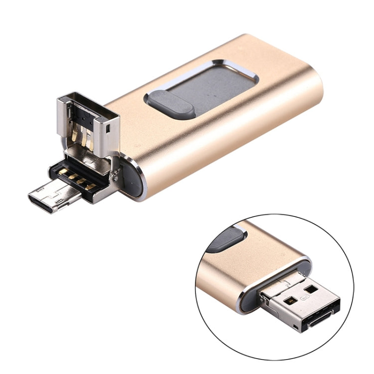 easyflash RQW-01B 3 in 1 USB 2.0 & 8 Pin & Micro USB 128GB Flash Drive(Gold) Eurekaonline