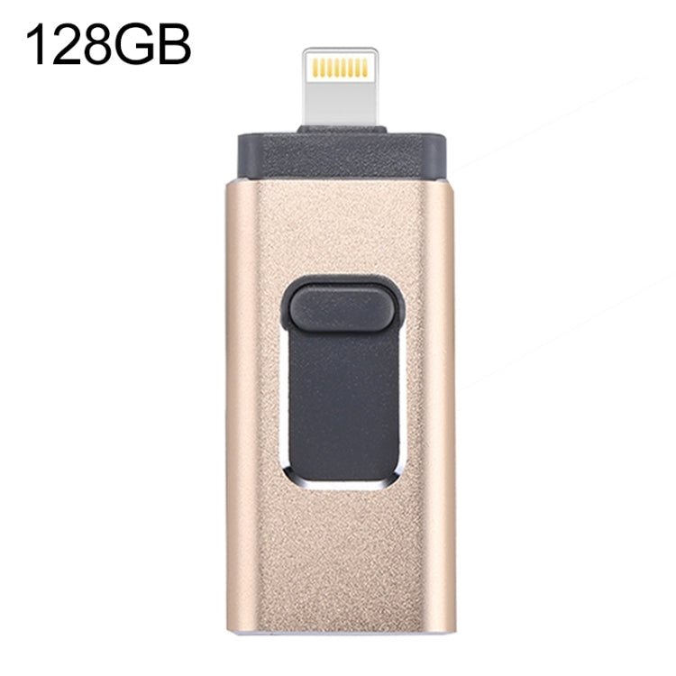 easyflash RQW-01B 3 in 1 USB 2.0 & 8 Pin & Micro USB 128GB Flash Drive(Gold) Eurekaonline