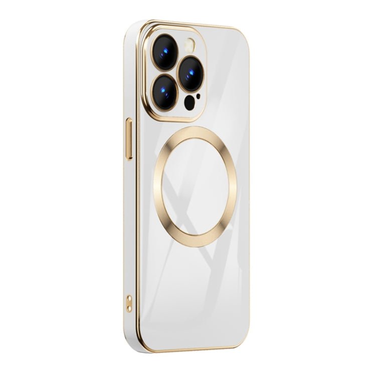 _Gift_For iPhone 14 6D Gold Plated Magsafe Magnetic Phone Case (White) - Eurekaonline