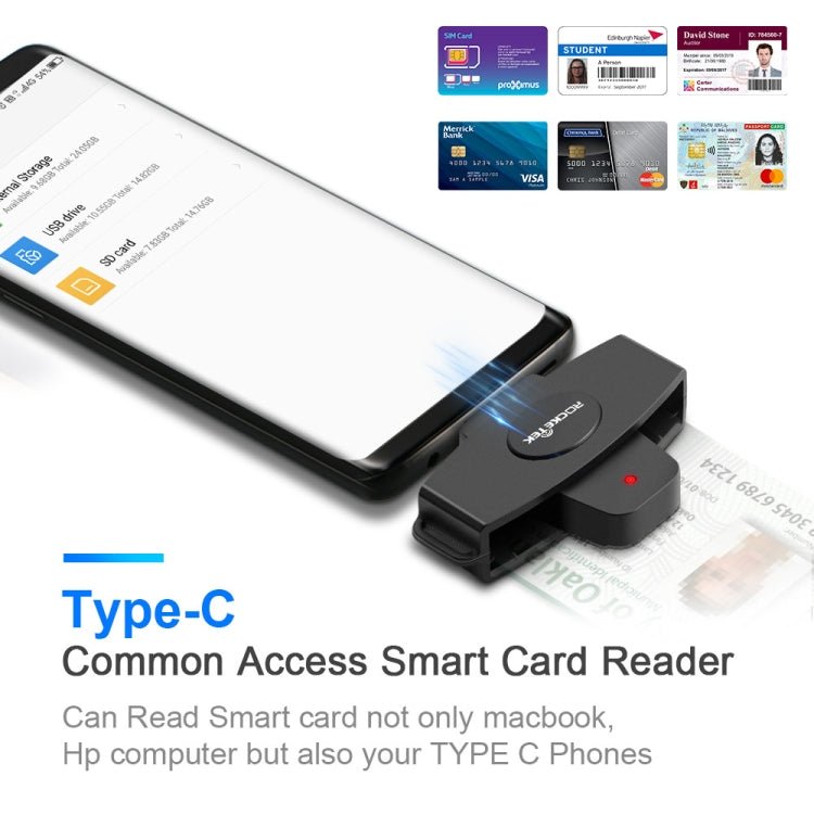 _Gift_Rocketek CSCR3 Smart CAC Card Reader Type-c Bank Tax Declaration SIM Card/IC Card ID Card Reader(Black) - Eurekaonline