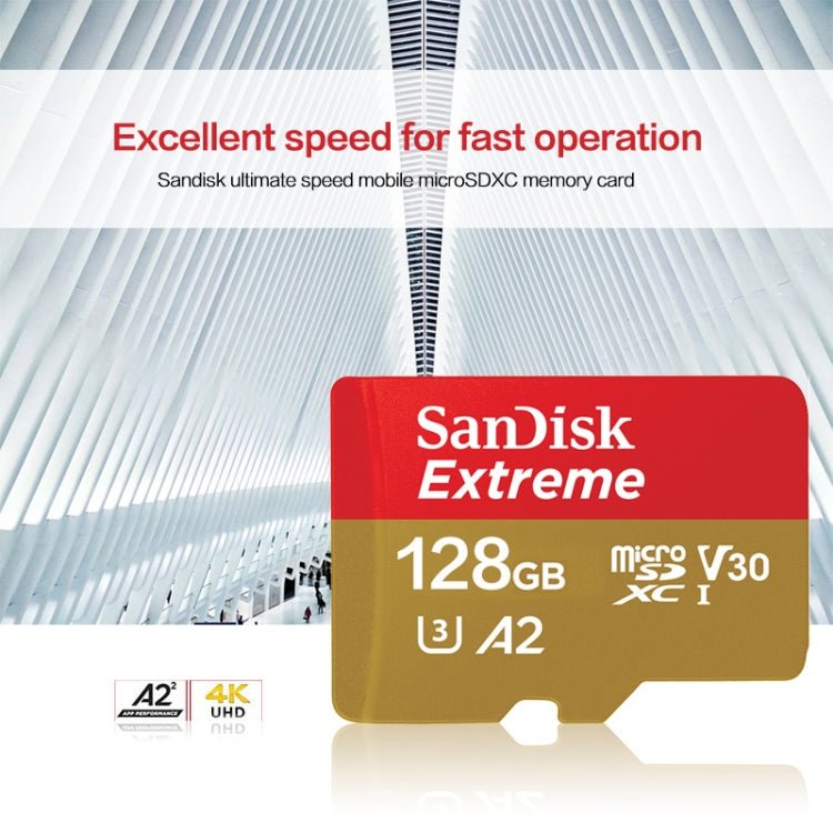 _Gift_SanDisk U3 High-Speed Micro SD Card TF Card Memory Card for GoPro Sports Camera, Drone, Monitoring 128GB(A2), Colour: Gold Card - Eurekaonline