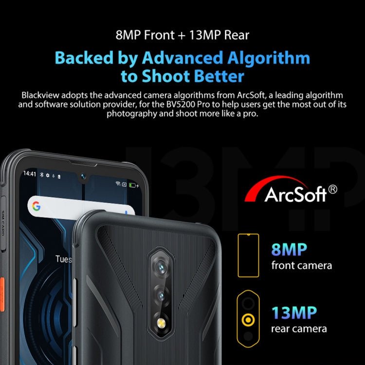 [HK Warehouse] Blackview BV5200 Pro Rugged Phone, 4GB+64GB, IP68/IP69K/MIL-STD-810H, Face Unlock, 5180mAh Battery, 6.1 inch Android 12 MTK6765 Helio G35 Octa Core up to 2.3GHz, Network: 4G, NFC, OTG, Dual SIM(Green) - Eurekaonline