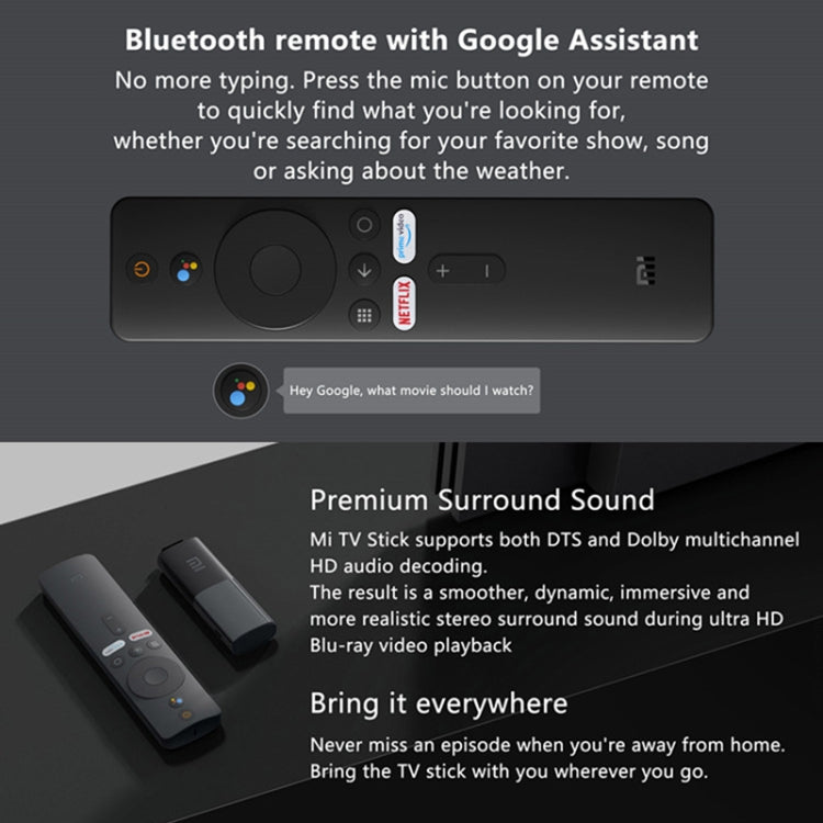 [HK Warehouse] Original Xiaomi Mi Android TV Stick, Quad Core Cotex A53, RAM 1GB + ROM 8GB, Global Version, EU Plug - Eurekaonline