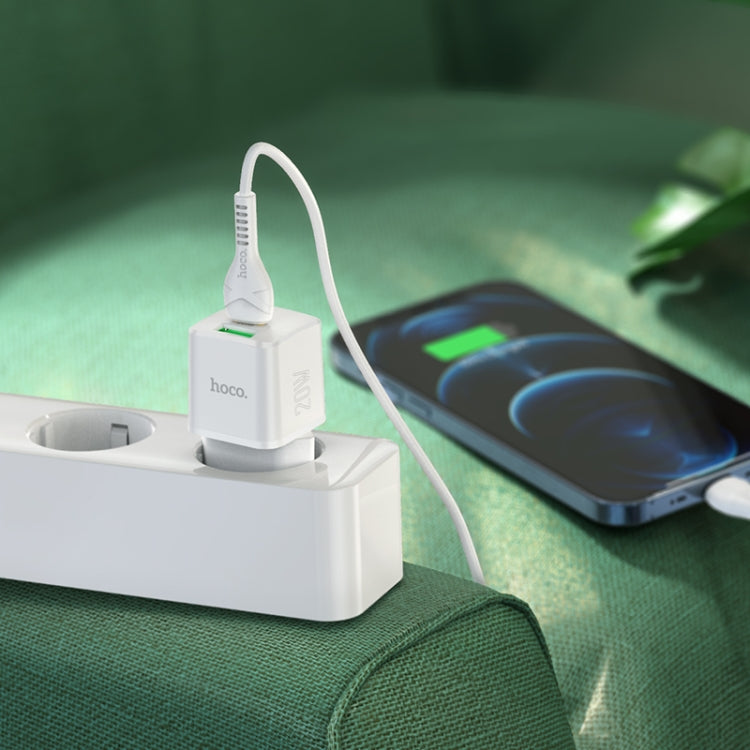 hoco N20 PD 20W Type-C / USB-C + QC 3.0 USB Mini Dual Fast Charger with Type-C / USB-C to 8 Pin Data Cable , EU Plug (White) Eurekaonline