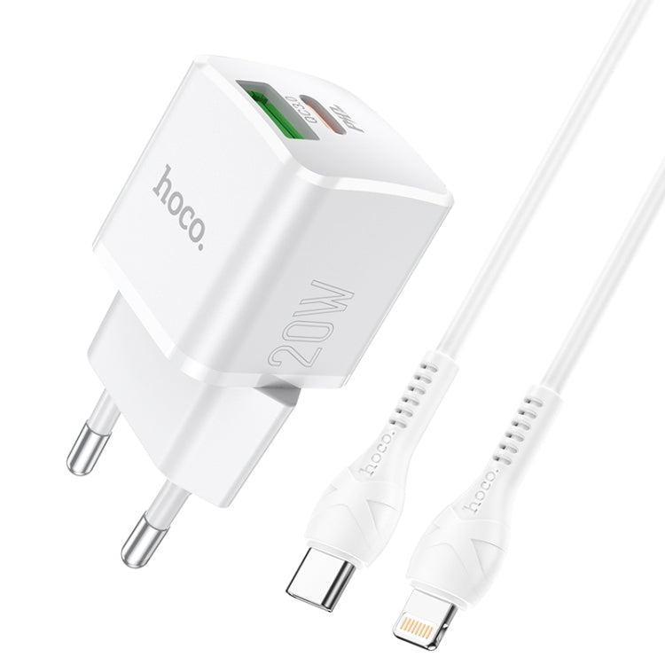 hoco N20 PD 20W Type-C / USB-C + QC 3.0 USB Mini Dual Fast Charger with Type-C / USB-C to 8 Pin Data Cable , EU Plug (White) Eurekaonline