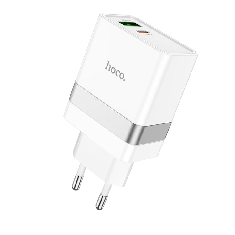 hoco N21 PD 30W Type-C / USB-C + QC 3.0 USB Mini Fast Charger, EU Plug(White) Eurekaonline