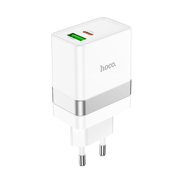 hoco N21 PD 30W Type-C / USB-C + QC 3.0 USB Mini Fast Charger, EU Plug(White) Eurekaonline