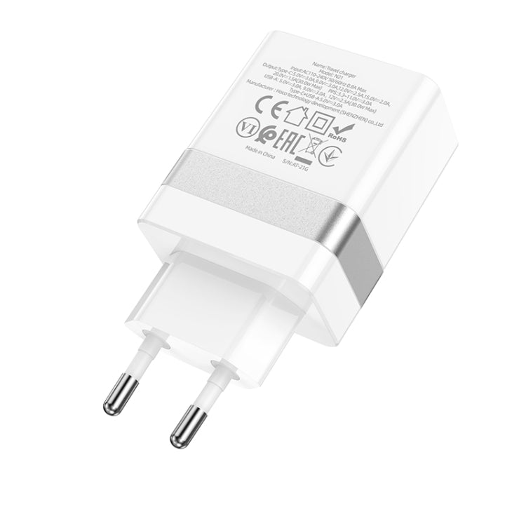 hoco N21 PD 30W Type-C / USB-C + QC 3.0 USB Mini Fast Charger, EU Plug(White) Eurekaonline