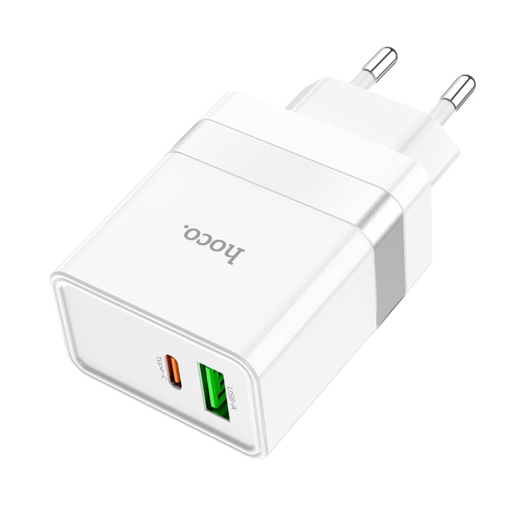 hoco N21 PD 30W Type-C / USB-C + QC 3.0 USB Mini Fast Charger, EU Plug(White) Eurekaonline