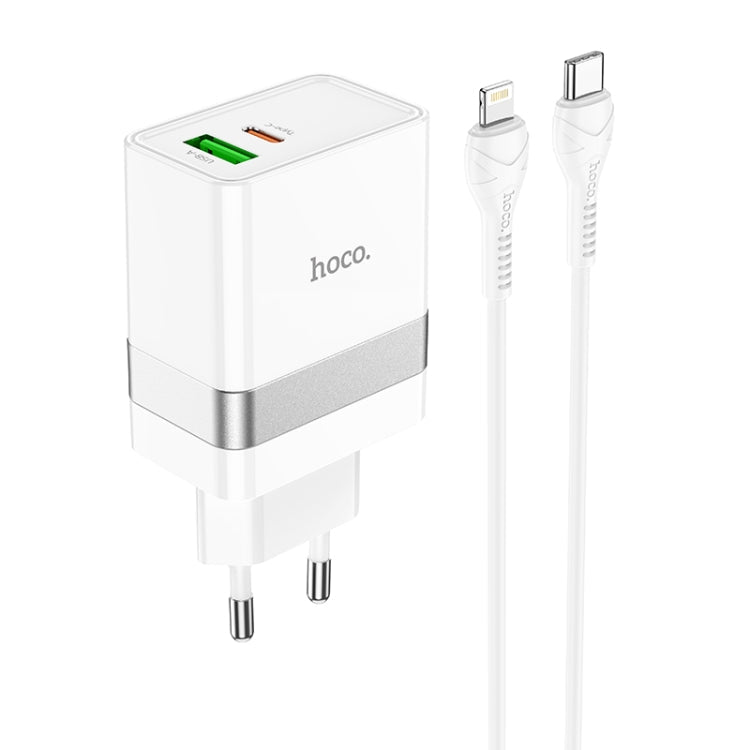 hoco N21 PD 30W Type-C / USB-C + QC 3.0 USB Mini Fast Charger with Type-C / USB-C to 8 Pin Data Cable , EU Plug(White) Eurekaonline