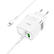 hoco N21 PD 30W Type-C / USB-C + QC 3.0 USB Mini Fast Charger with Type-C / USB-C to 8 Pin Data Cable , EU Plug(White) Eurekaonline