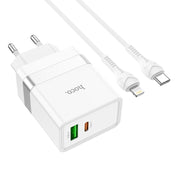 hoco N21 PD 30W Type-C / USB-C + QC 3.0 USB Mini Fast Charger with Type-C / USB-C to 8 Pin Data Cable , EU Plug(White) Eurekaonline