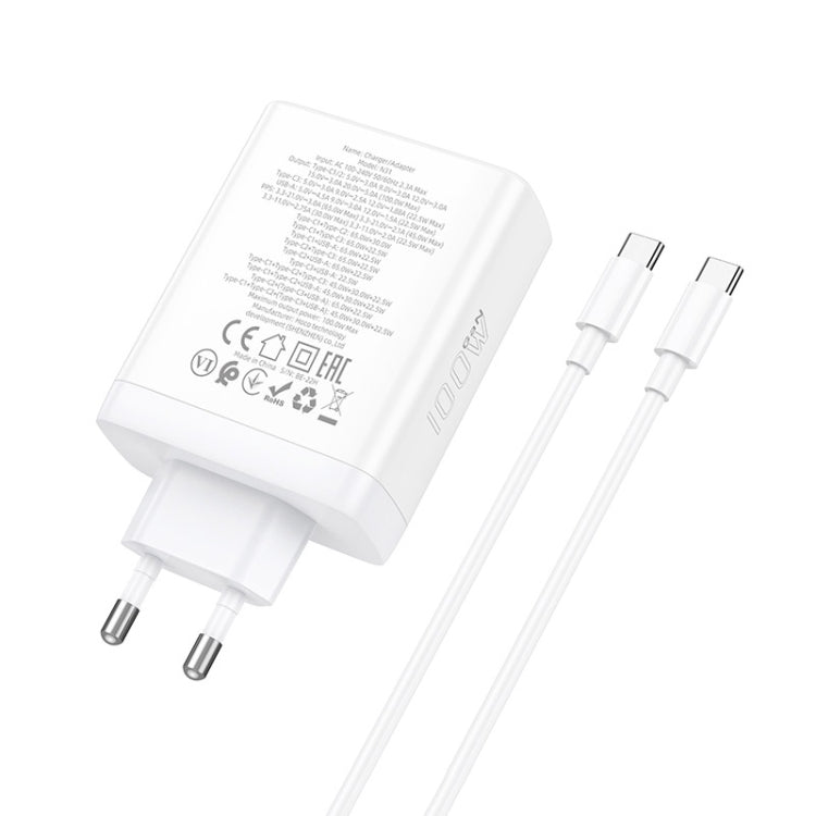 hoco N31 Leader PD 100W USB+Three USB-C/Type-C Interface Fast Charger Set, Specification:EU Plug(White) Eurekaonline