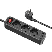 hoco NS2 3-position + 3-USB Extension Cord Socket, EU Plug(Black) Eurekaonline