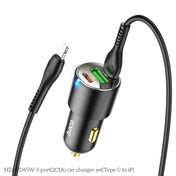 hoco NZ6 Dual Type-C / USB-C + USB PD45W 3-port Car Charger with Type-C / USB-C to 8 Pin Charging Cable(Black) Eurekaonline